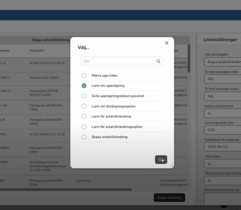 Viewing mass updates of contracts in Pythagoras contract management